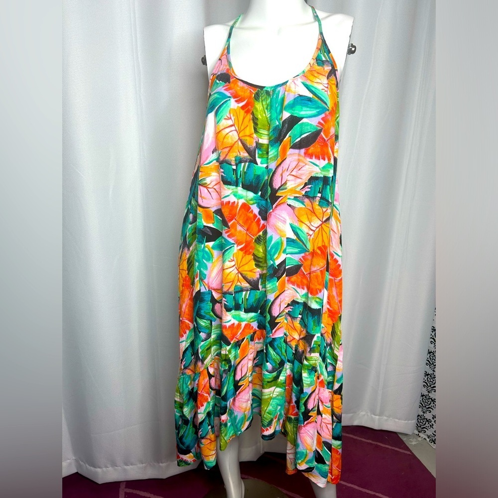 NWT Joe Fress Tropical ruffle hem dress